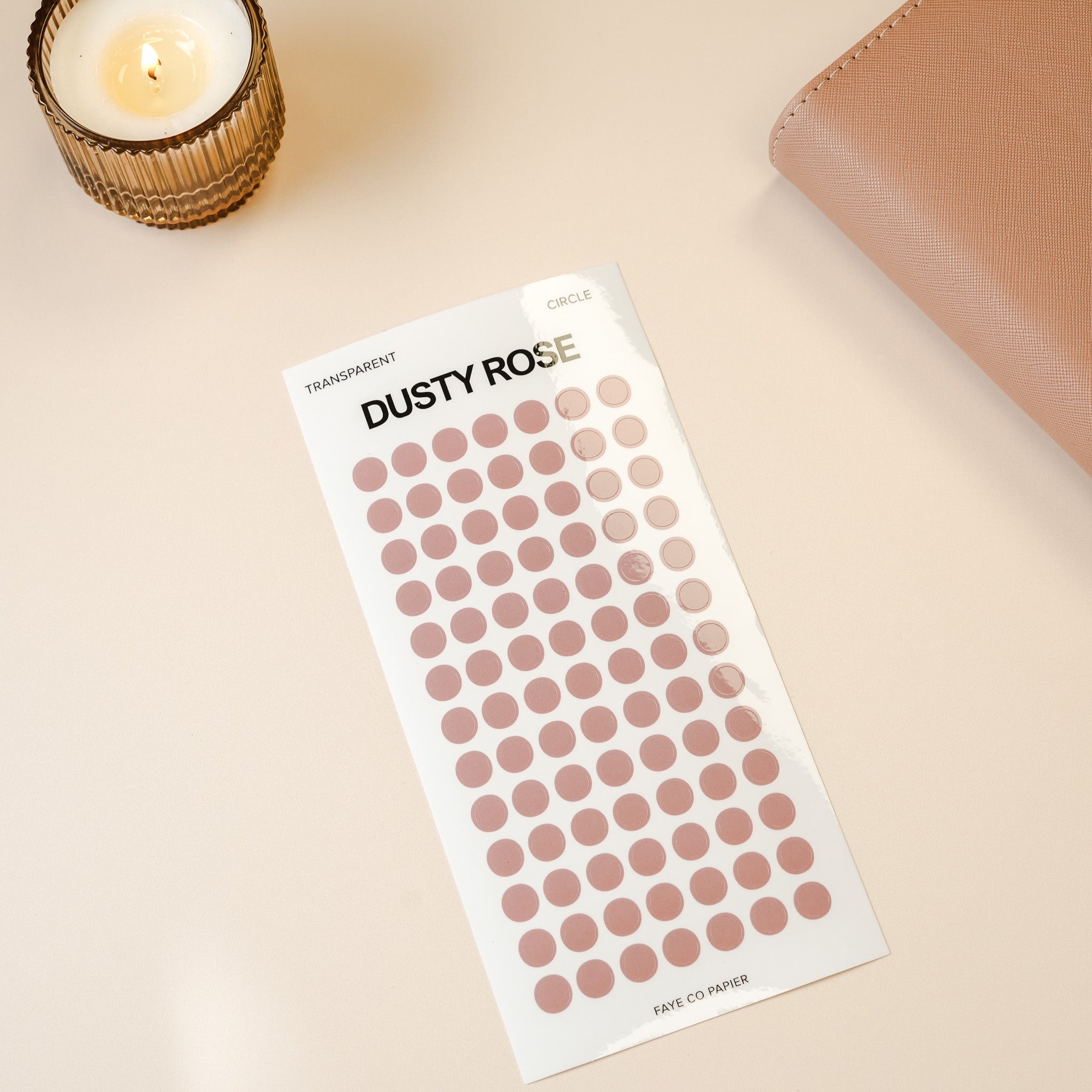 Transparent Circle Dot PET Sticker -Dusty Rose