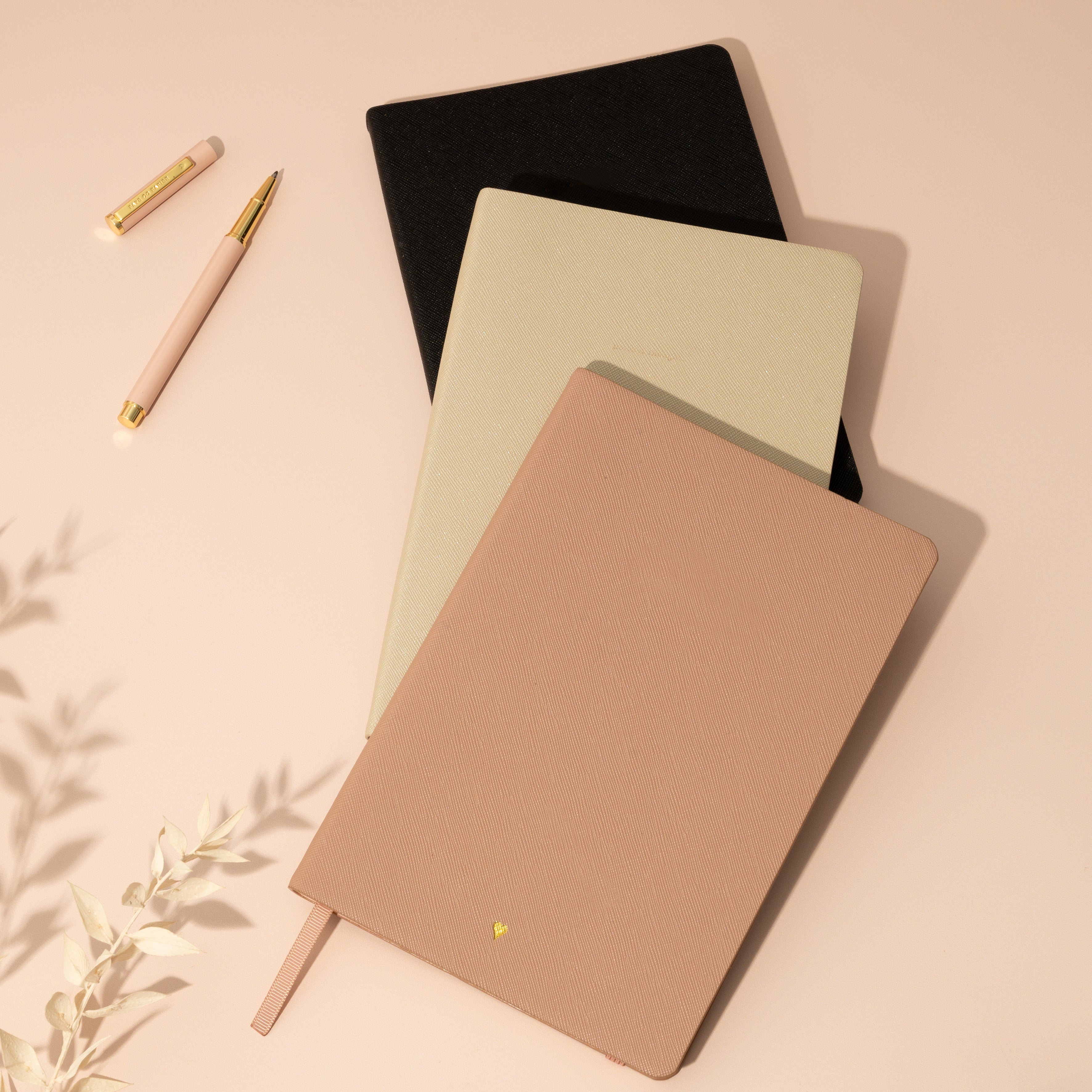 Classic Lined Journal -Blank Cover journal - dusty pink , beige , black. Personalised Lined journal
