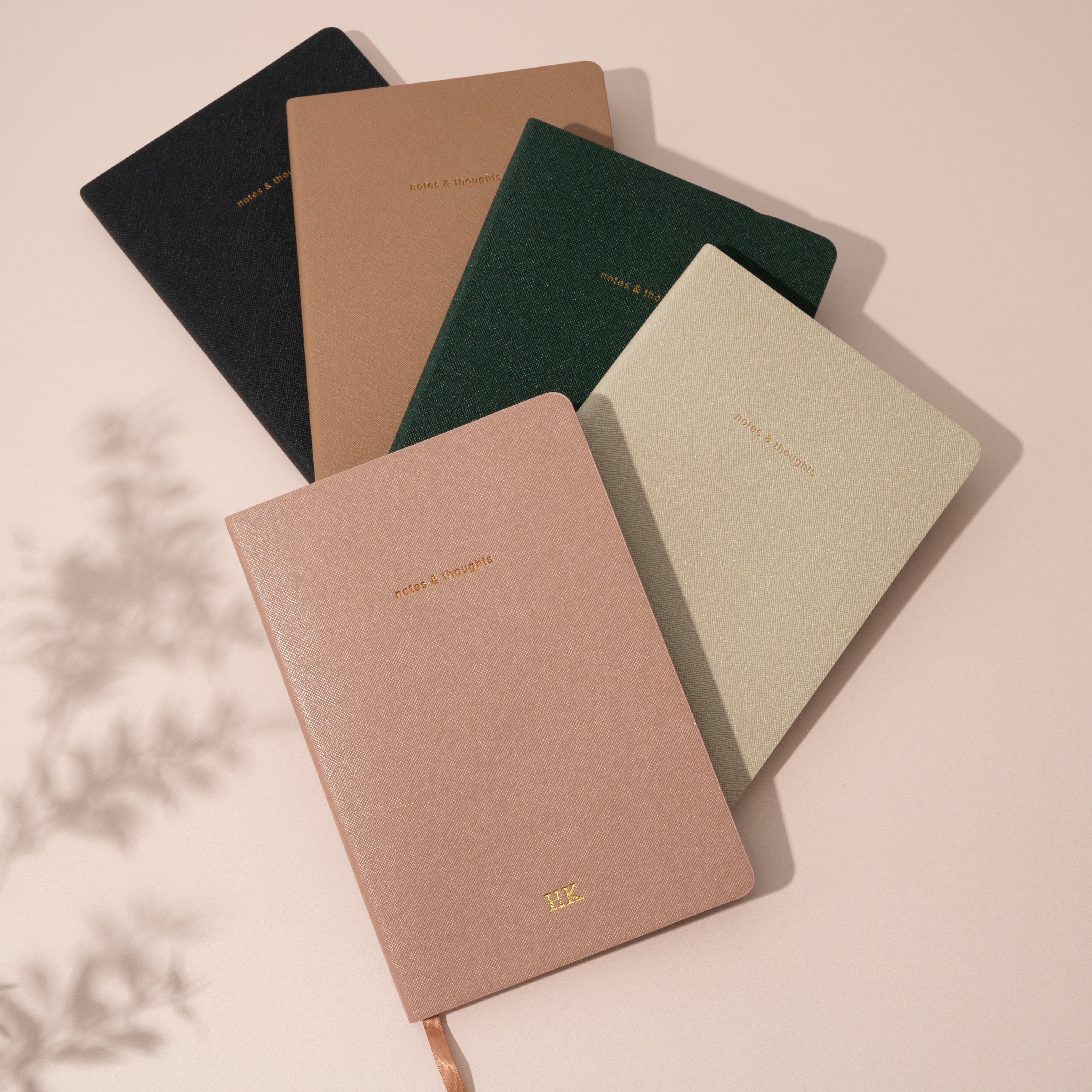 notes and thoughts Lined Journal -Blank Cover journal - dusty pink , beige , black. forest green, brown, taupe Personalised Lined journal