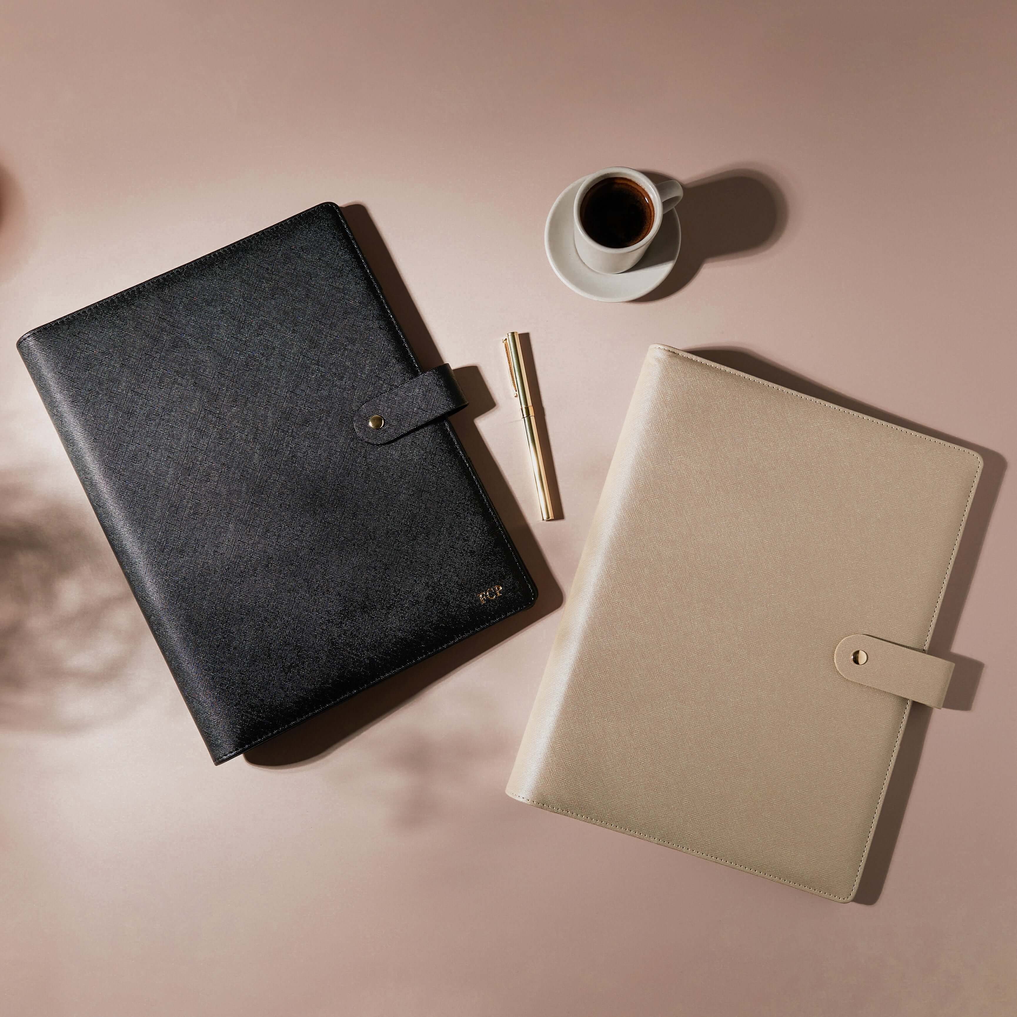 Black and taupe A4 agenda ring binders