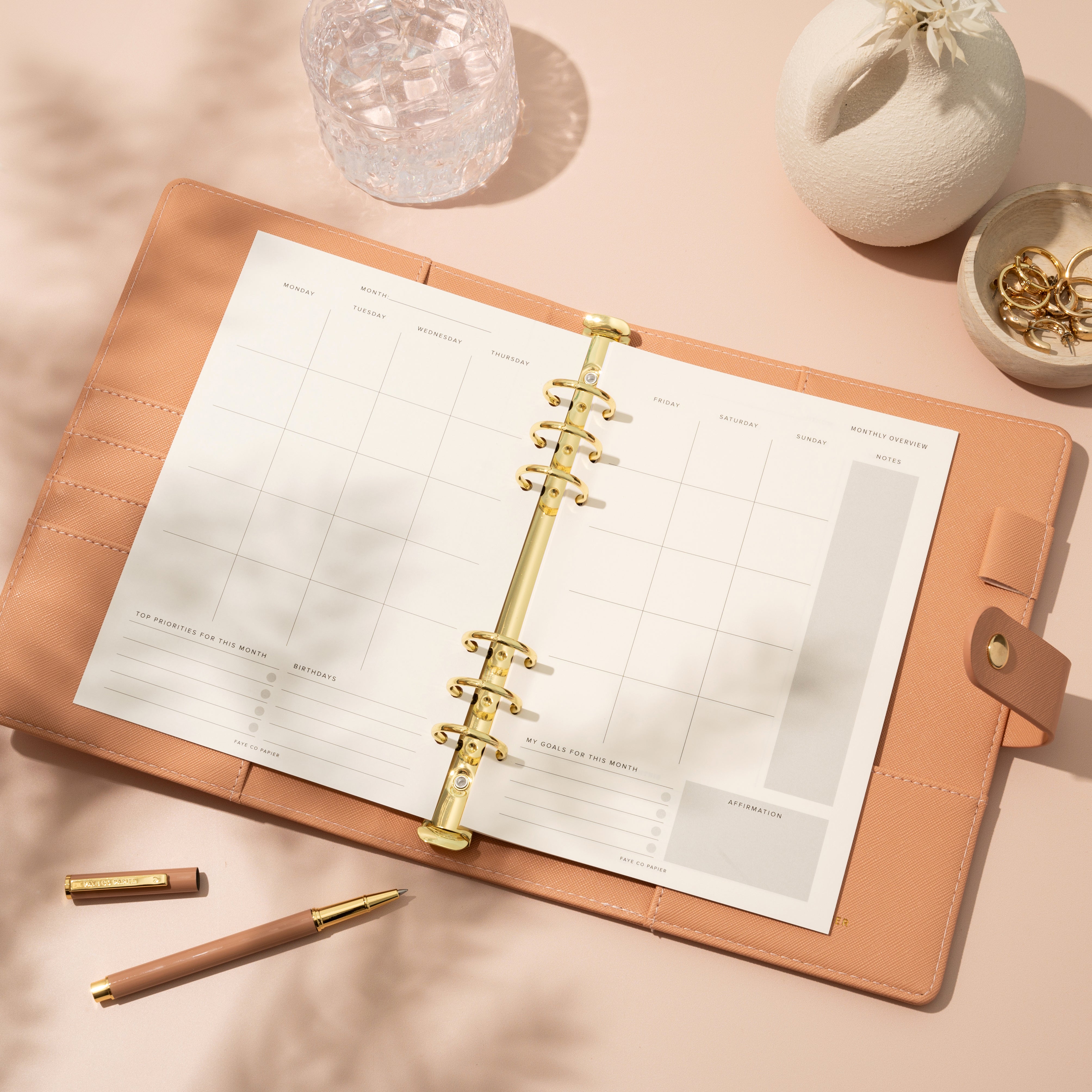 Minimal Undated Monthly Calendar A5 Planner Inserts | Ring Binder Refill| Refillable Planner Inserts | filofax refills | LV MM Large  refills |Undated Monthly Calendar Overview Planner Refills