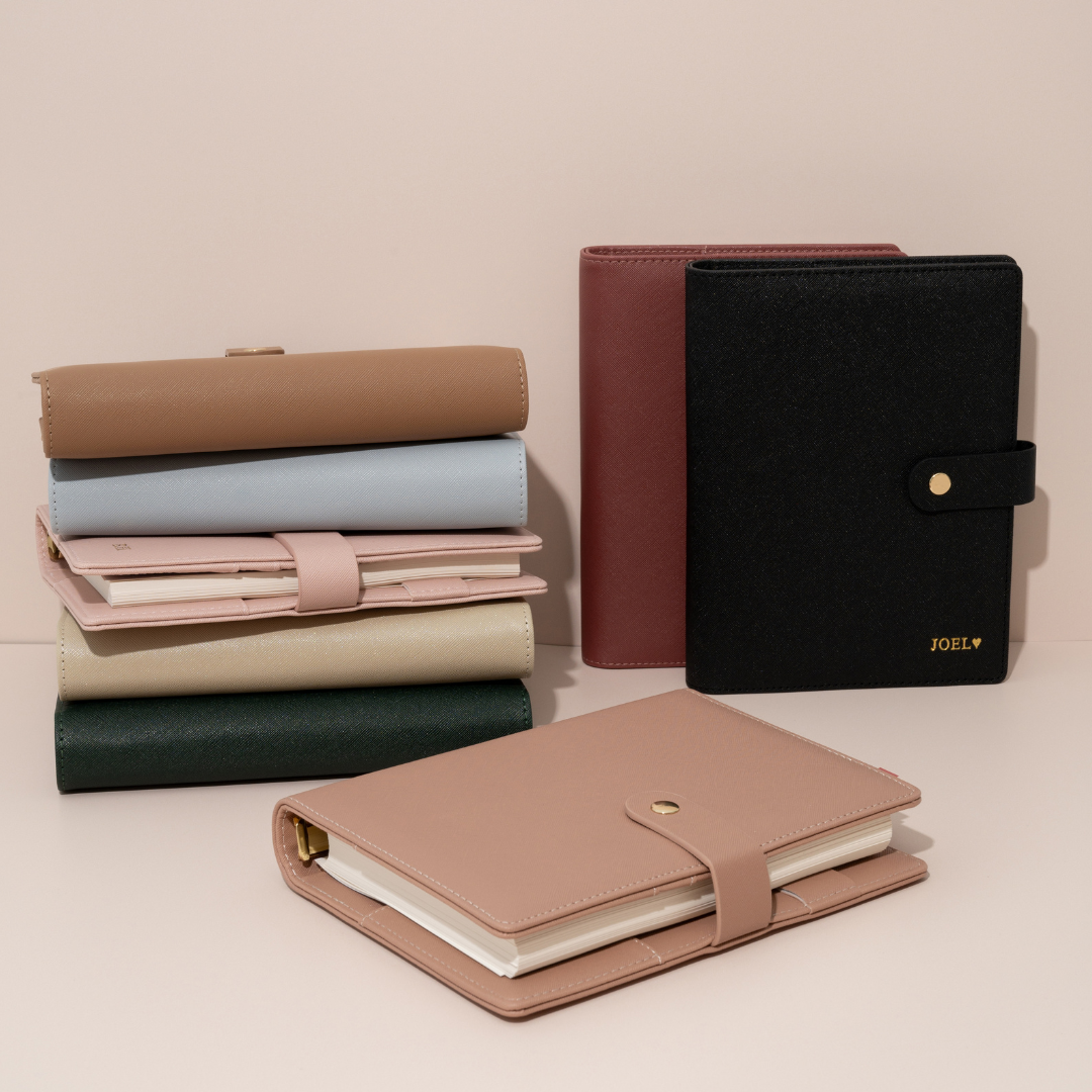 Personalised A5 Ring binder planner  in black, burgundy , taupe, pink, blue, forest green and brown