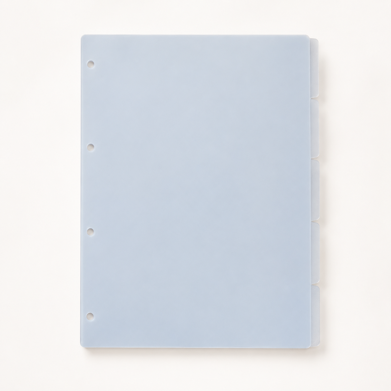 A4 frosted transparent 5 tab divider with 4 holes for standard A4 ring binders by Faye Co Papier.