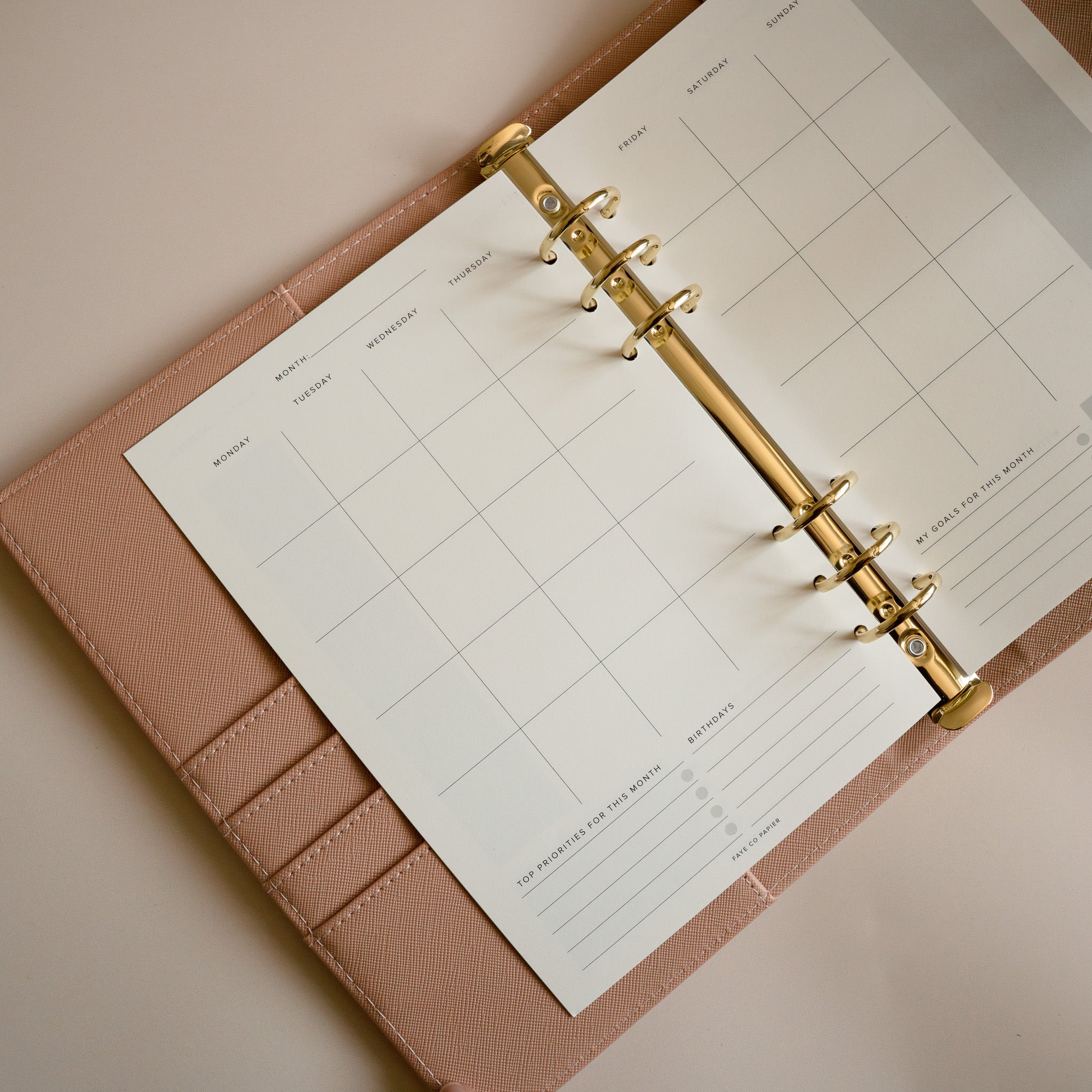 Minimal Undated Monthly Calendar A5 Planner Inserts | Ring Binder Refill| Refillable Planner Inserts | filofax refills | LV MM refills