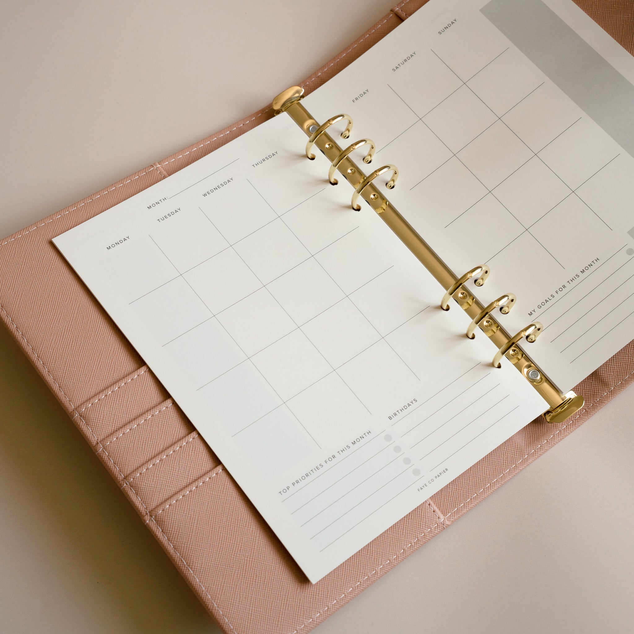 Minimal Undated Monthly Calendar A5 Planner Inserts | Ring Binder Refill| Refillable Planner Inserts | filofax refills | LV MM refills