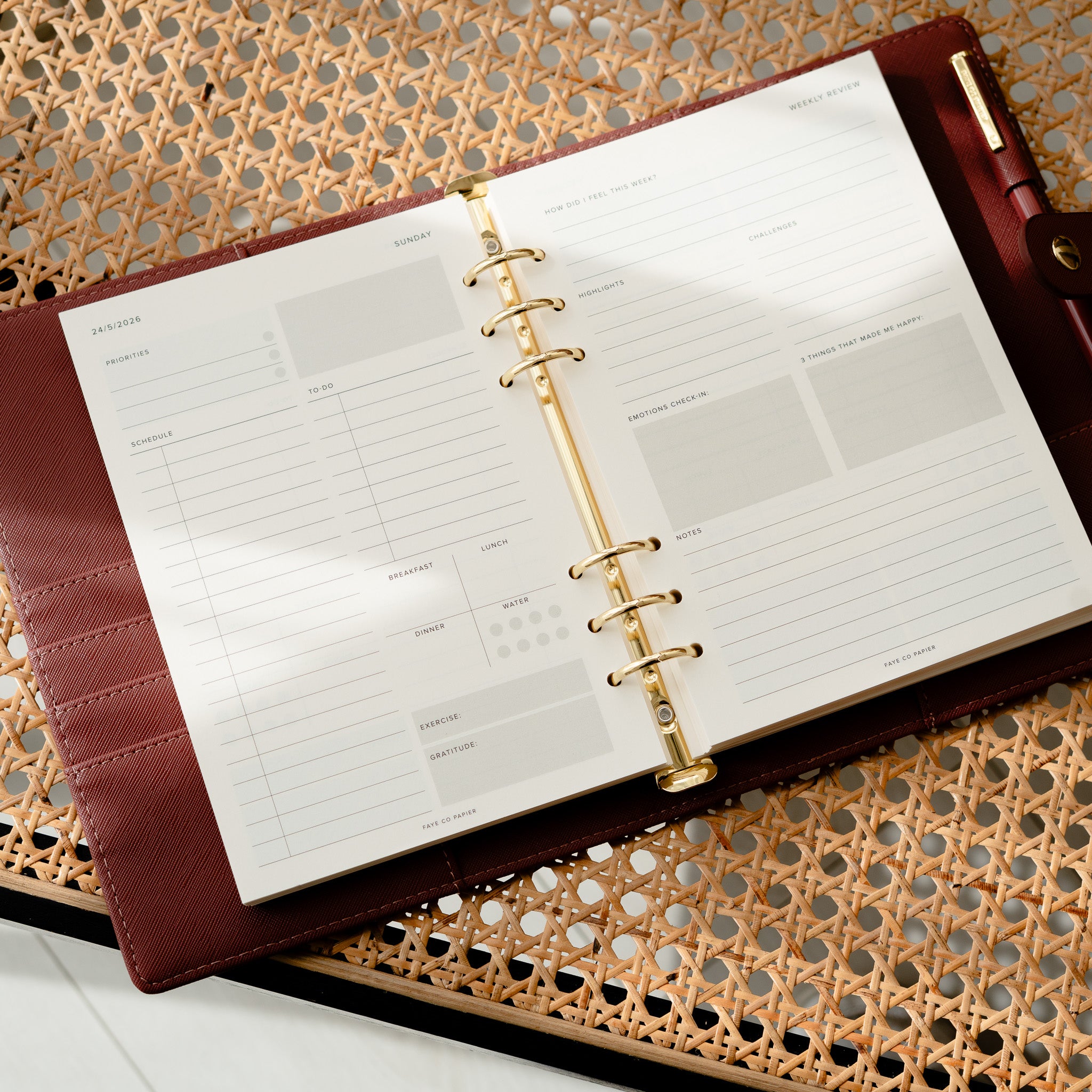 2026 dated planner insert with minimal daily and weekly refill pages, designed for A5 ring binder planners and organisers 