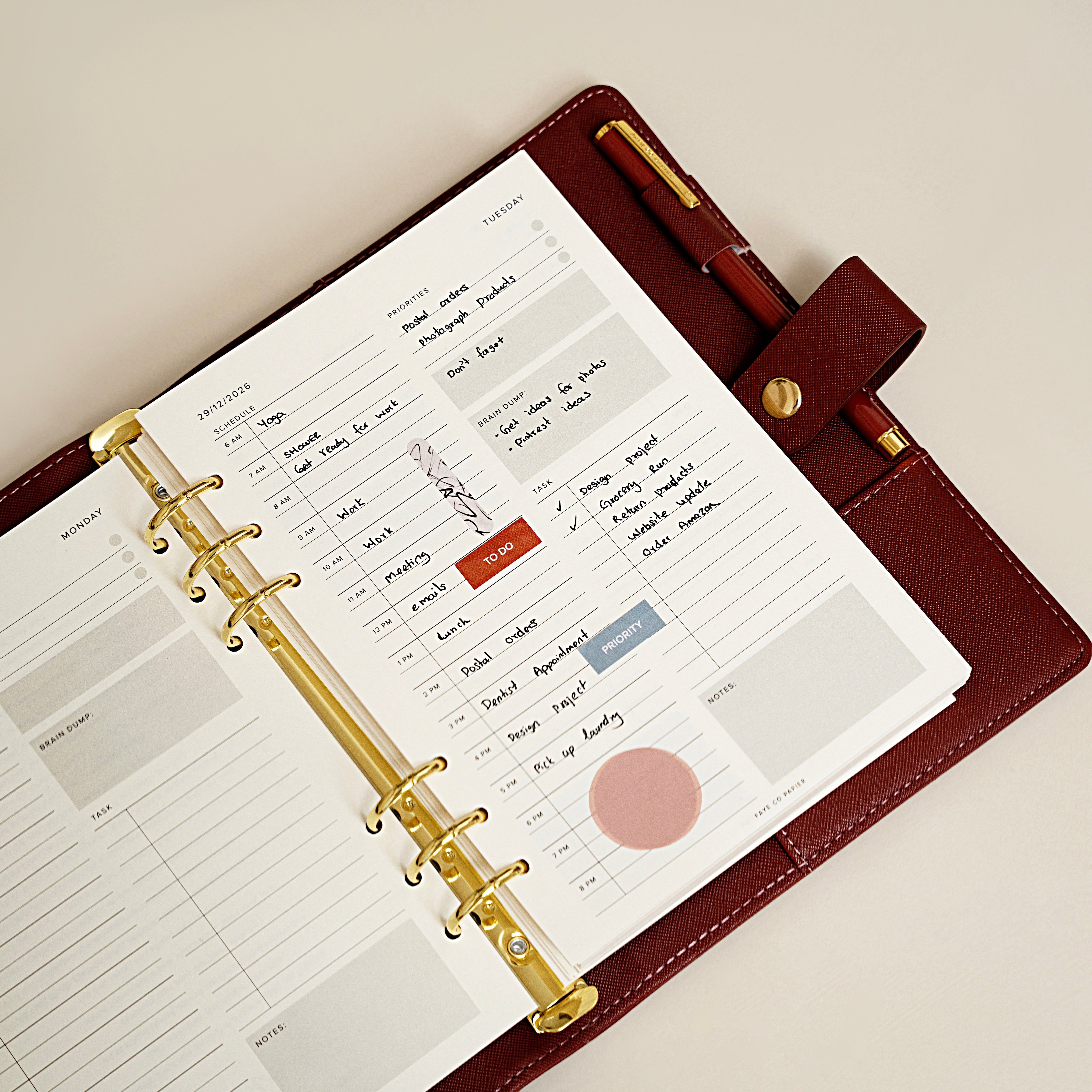2027 Dated Daily Productivity Planner Inserts A5