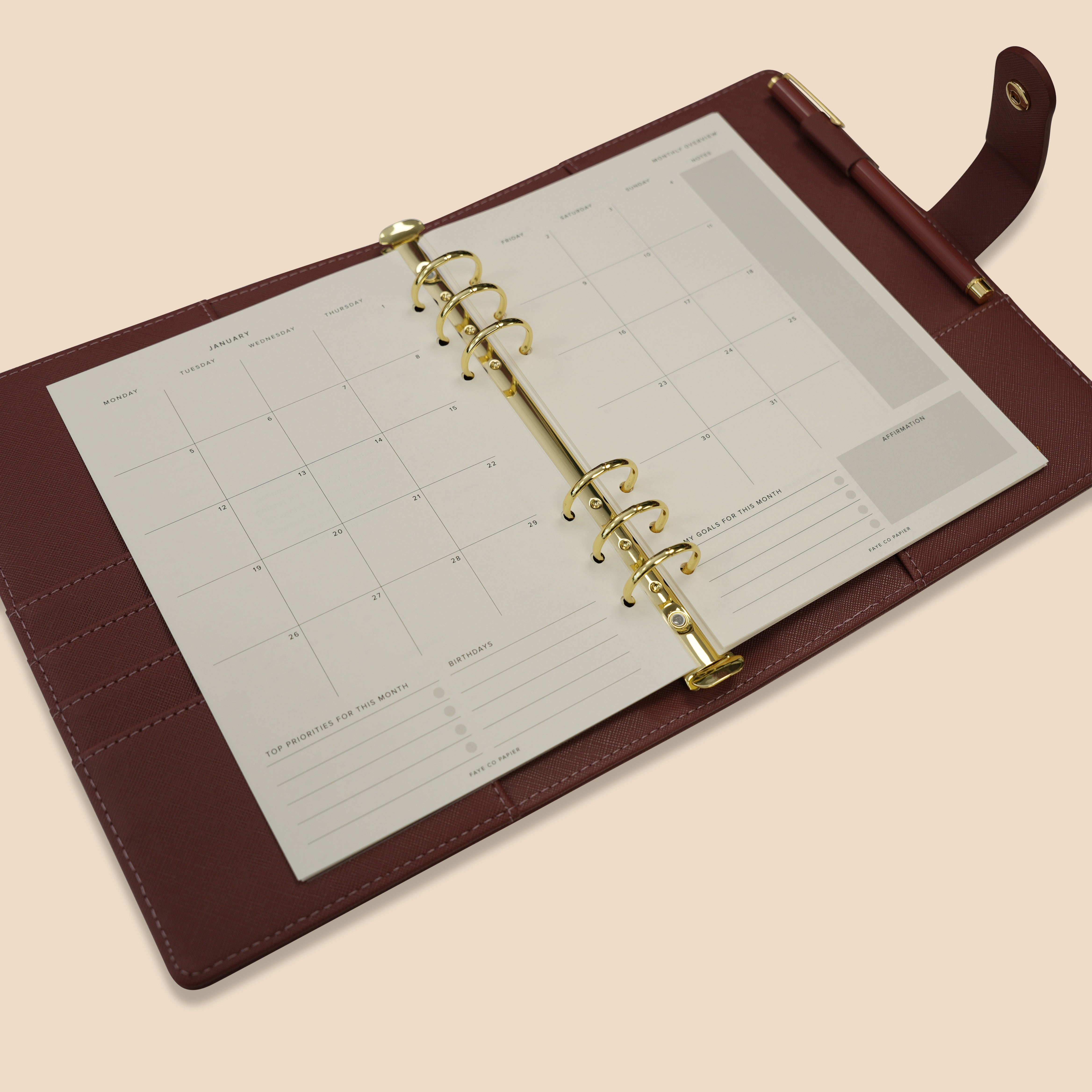 2026 Dated Monthly Calendar Overview Planner Inserts A5 Filofax insert 