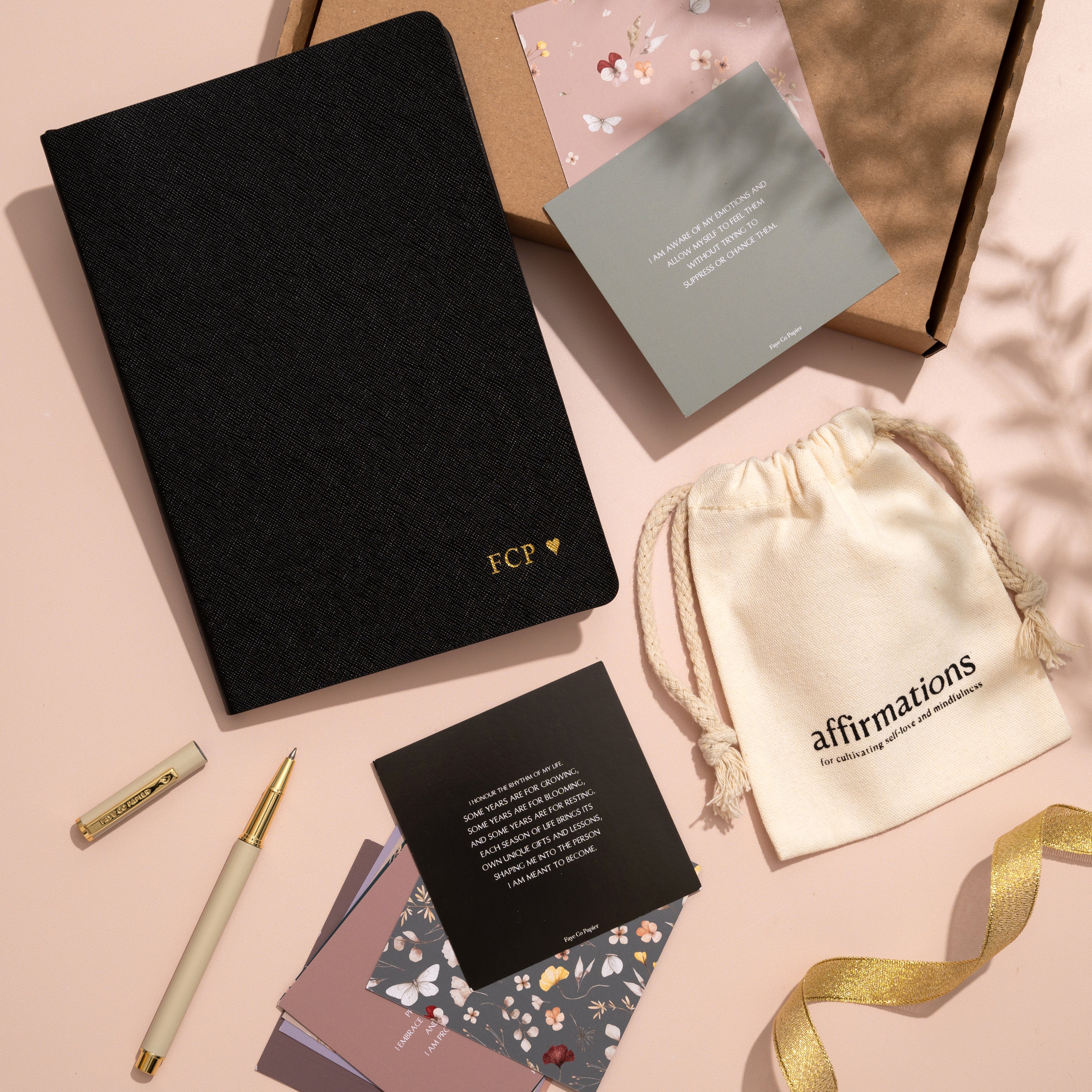 Personalised Stationery Gift set with a notebook , affirmation cards, and a pen