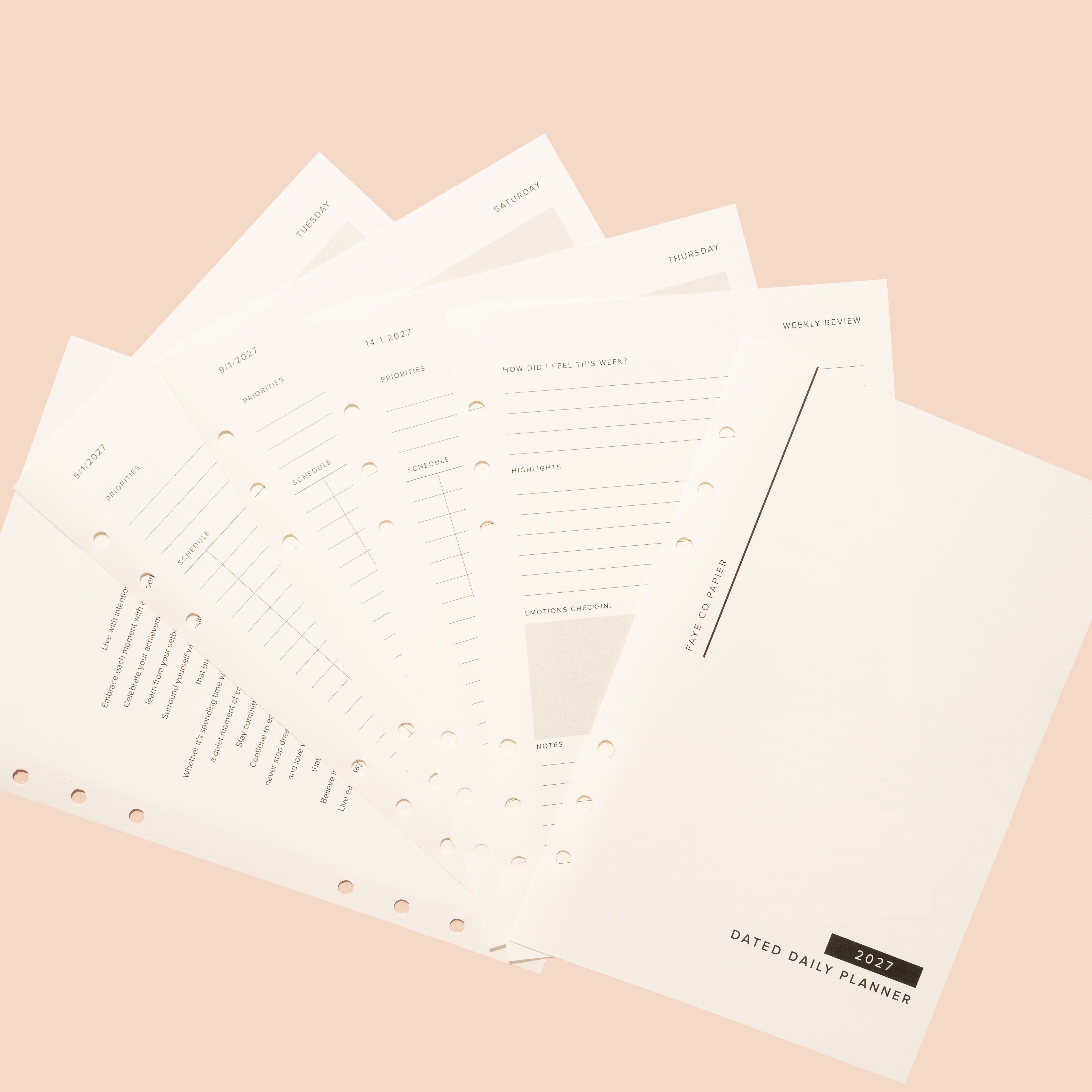 2027 Dated Daily Planner Inserts A5
