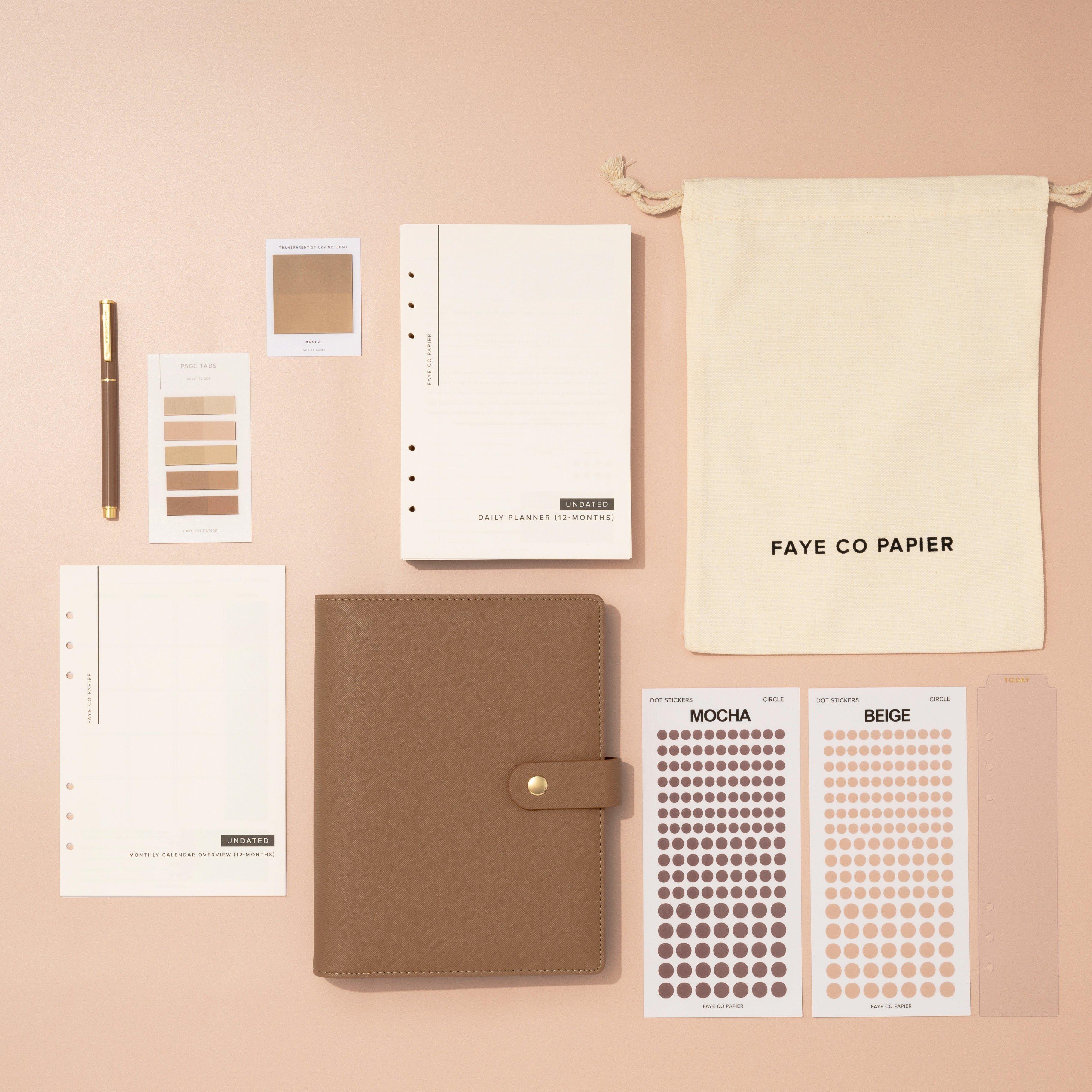Ring Binder Undated Daily Planner (12- months) Starter Bundle Set (A5)