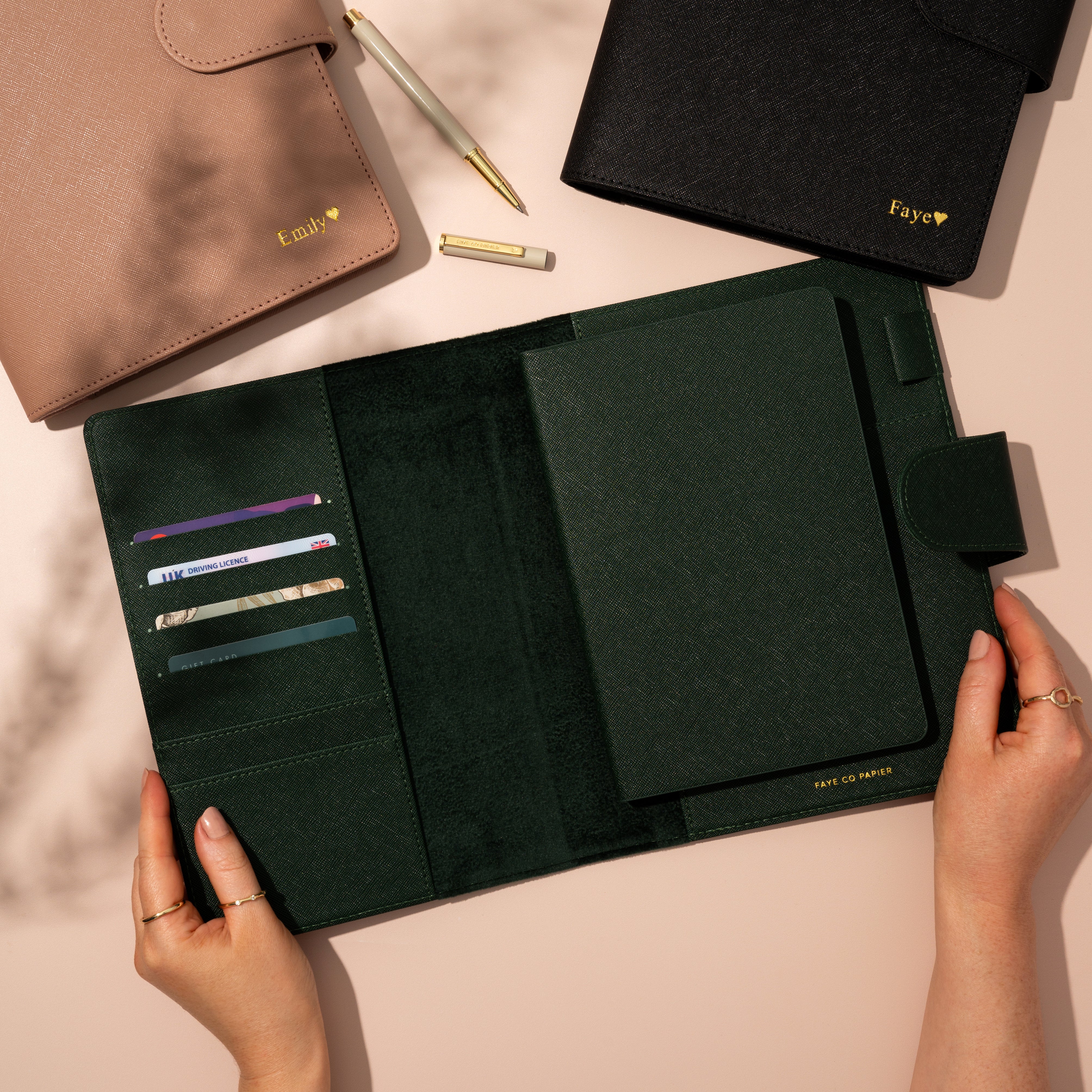 Portfolio Organiser A5 Refillable Notebook Cover | disc bound planner cover ORGANISER / PORTFOLIO - Cover for Planners/Notebooks, organiser compendium, stationery gift/personalised gift. Colours: S, forest green and black Dusty Rose