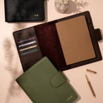 Portfolio Organiser A5 Refillable Notebook Cover | disc bound planner cover ORGANISER / PORTFOLIO - Cover for Planners/Notebooks, organiser compendium, stationery gift/personalised gift. Colours: Brown, olive and black