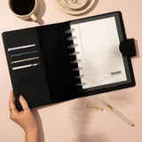Black folio Organiser A5 Refillable Notebook Cover | disc bound planner cover ORGANISER / PORTFOLIO - Cover for Planners/Notebooks, organiser compendium, stationery gift/personalised gift. 