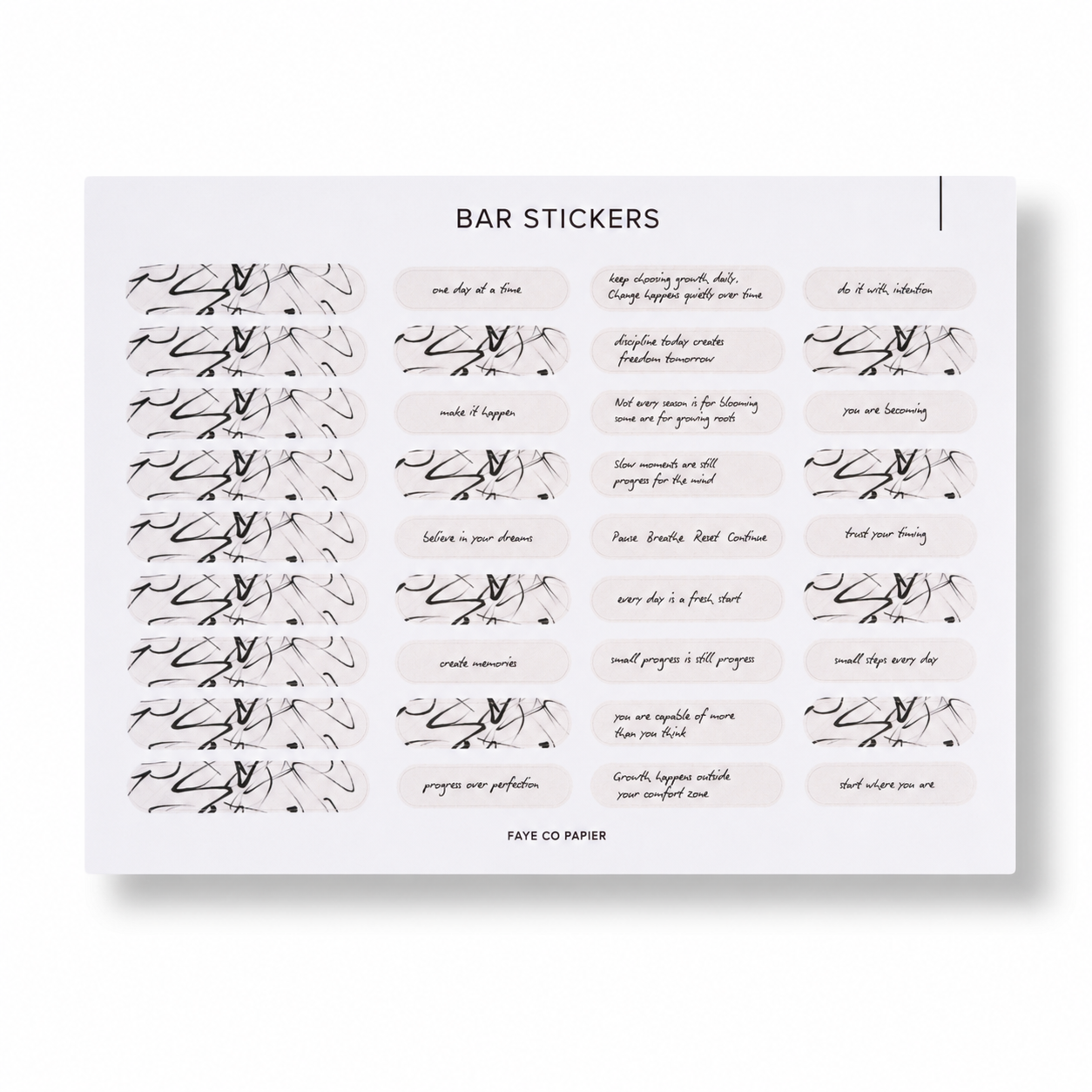 Bar Planner Sticker sheet featuring functional planner stickers for quotes, timelines, reminders, and important notes. Ideal for planners, journals, notebooks, and stationery organisation. Aesthetic & functional 