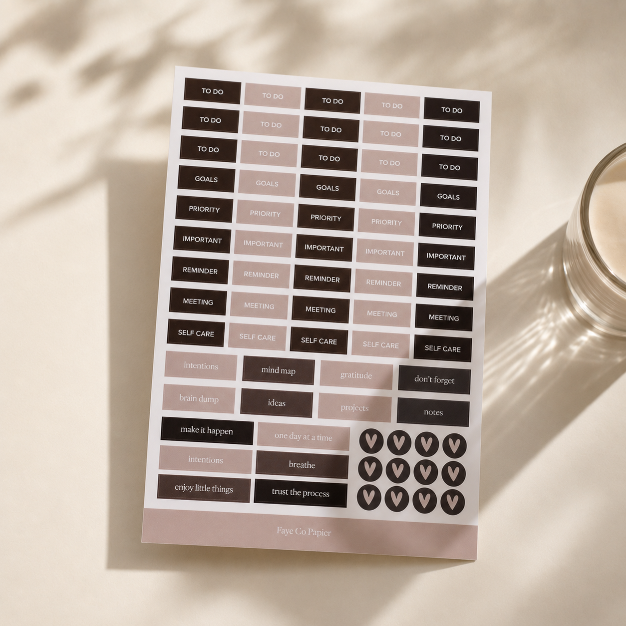 The Essential Planner Sticker in neutral earthy colour palette 