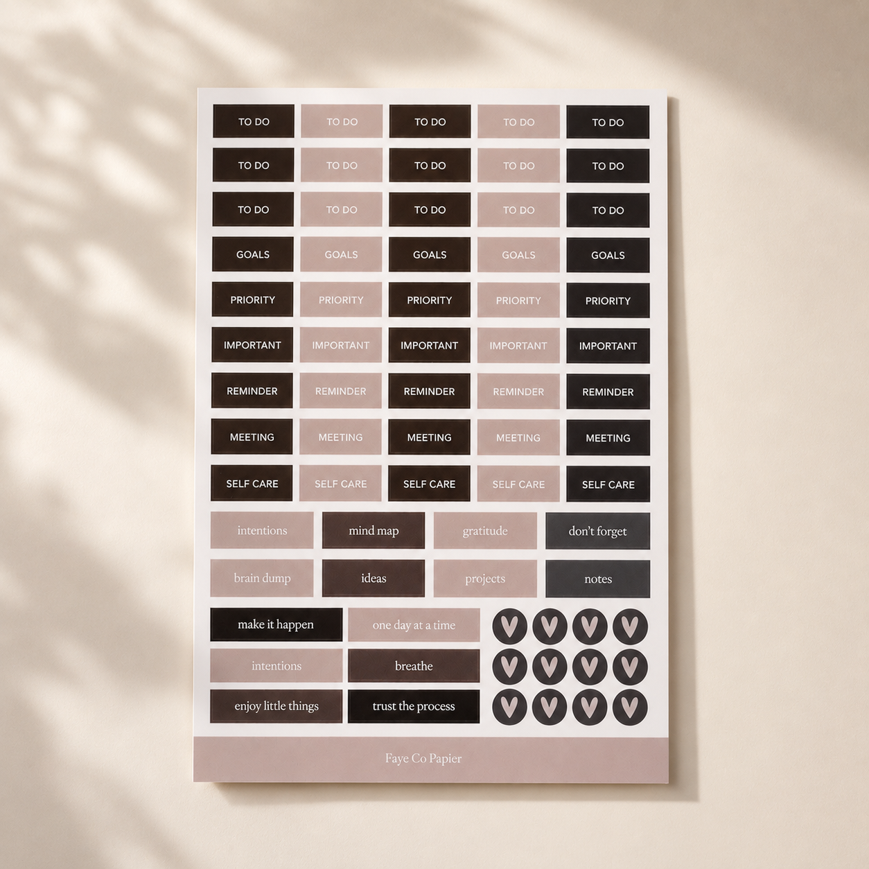 The Essential Planner Sticker in neutral earthy colour palette 