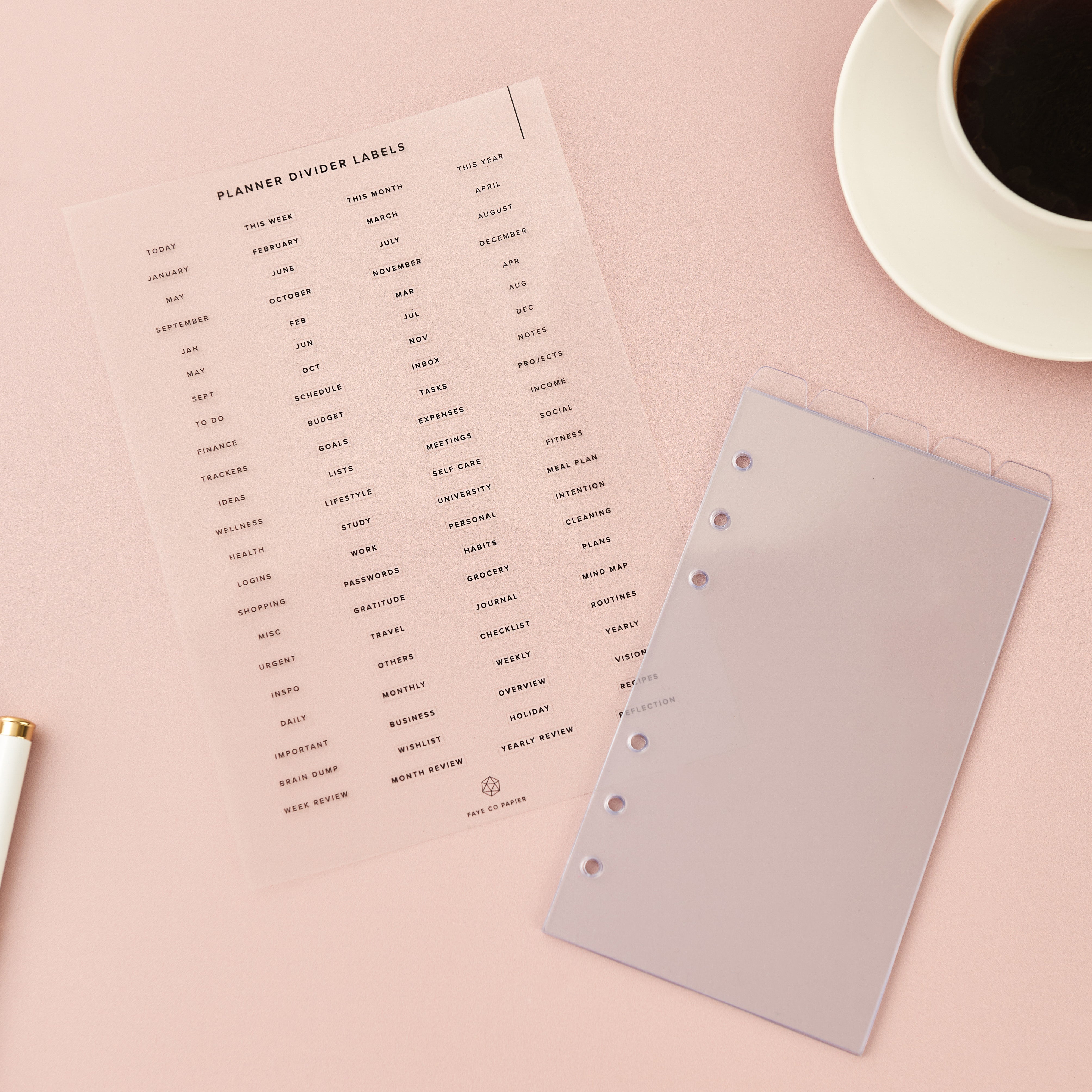 Minimal Transparent Acrylic Agenda Divider A6  | Divider Labels