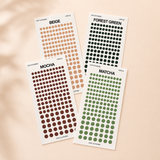 Transparent Nano Dot Planner Stickers – Minimal Functional Dots in beige, mocha, matcha and forest green colour 