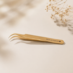 Gold metal tweezer with curved tips and 'FAYE CO PAPIER' engraved on the handle, Sticker Tweezer | Precision Tweezers for Planner Stickers and Journaling
