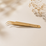 Gold metal tweezer with curved tips and 'FAYE CO PAPIER' engraved on the handle, Sticker Tweezer | Precision Tweezers for Planner Stickers and Journaling