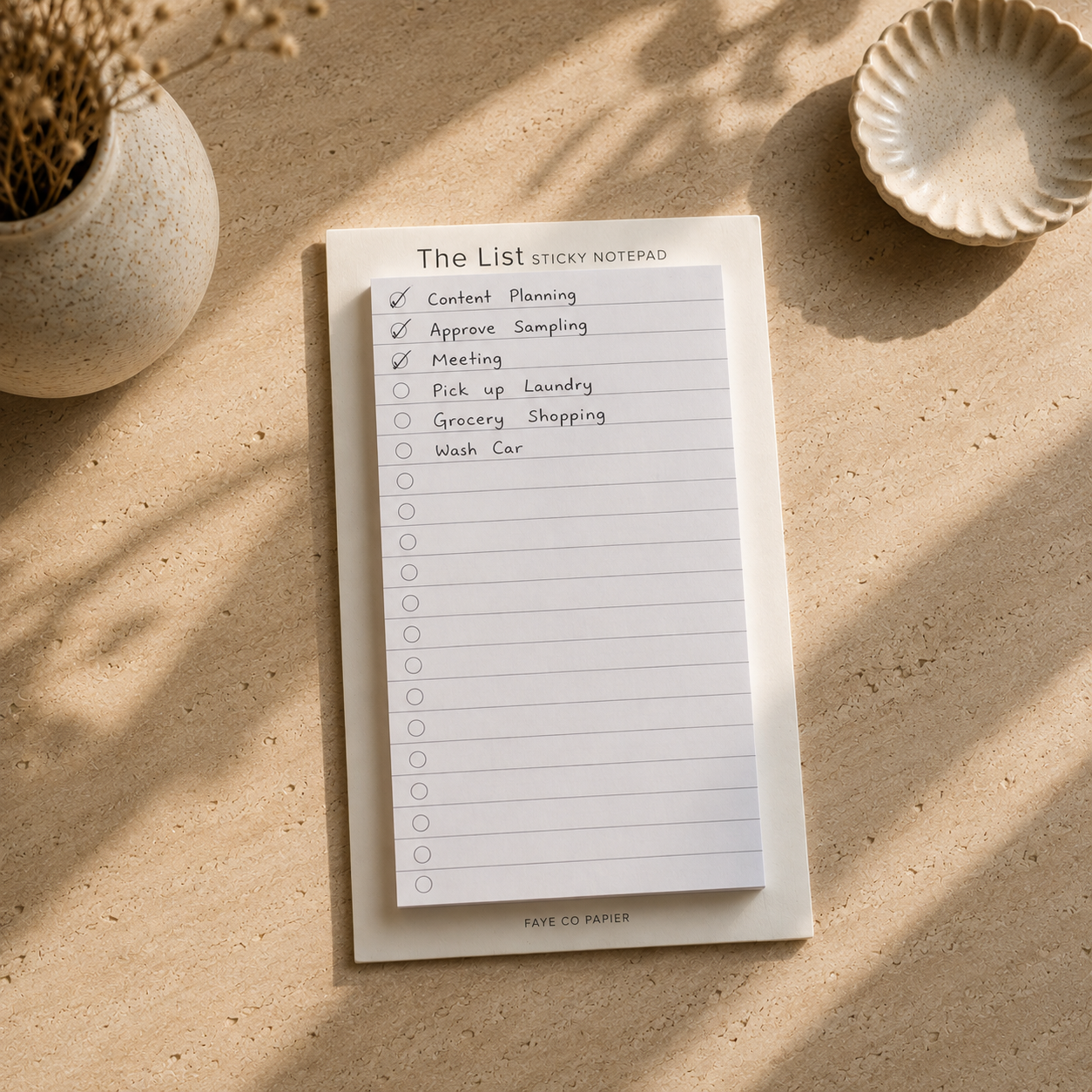 Minimal The List Sticky Notepad for daily planning, to do lists and reminders by Faye Co Papier